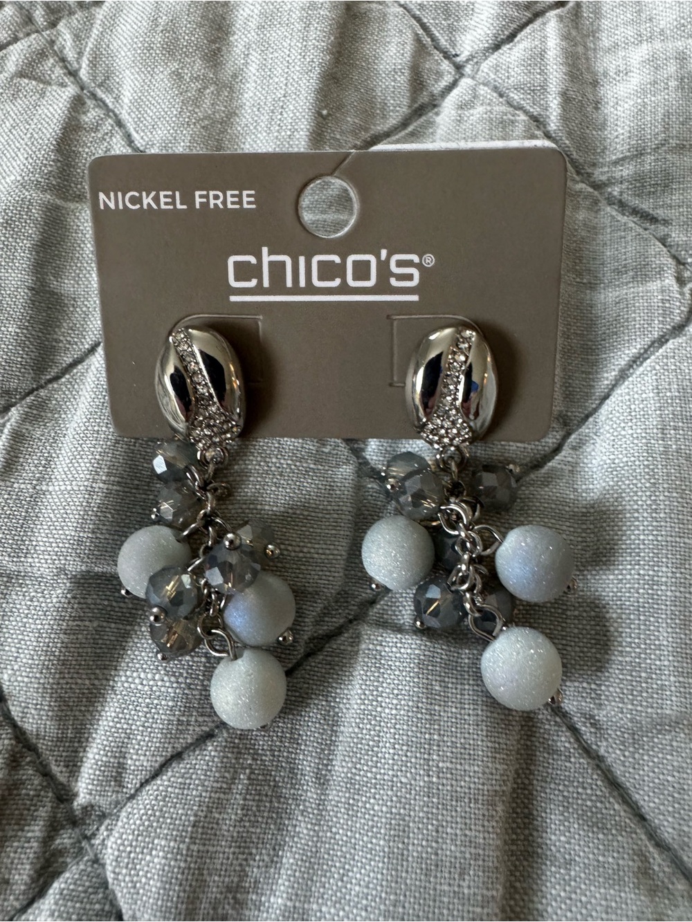 Chico's Silver-Tone Gray Cluster Drop Earrings